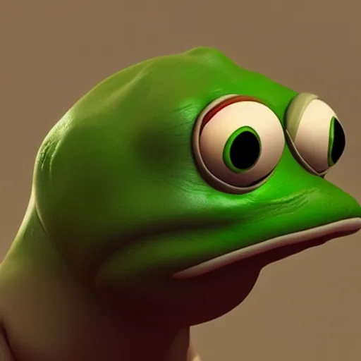 Image similar to a sadge - sad - pepe - the - frog, looking more depressed than usual, quivering lips, fists in the air, sweat flying, cgi render, zbrush, octane, keyshot render