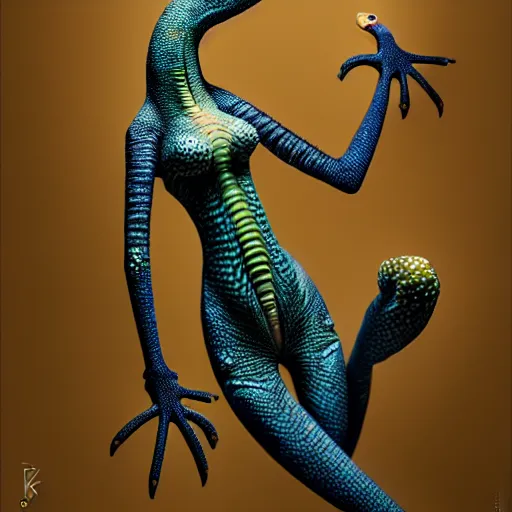 Image similar to fullbody!! personification of a gecko as a business woman, stunning, beautiful face, hyperrealistic, trending on artstation, smooth and sharp, intricate, fine details, highly detailed, elegant, dynamic pose, radiant light, detailed and intricate environment, professional character concept art by tatyana kupriyanova and greg rutkowski and raymond swanland