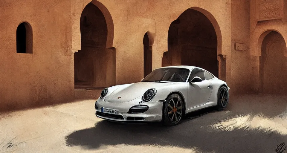 Image similar to Porsche in marrakech, digital art,ultra realistic,ultra detailed,art by greg rutkowski