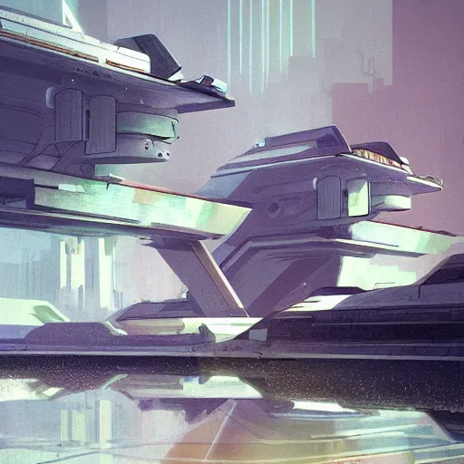 Prompt: a spaceship under a lake, brutalism architecture, futuristic town, by Sparth.