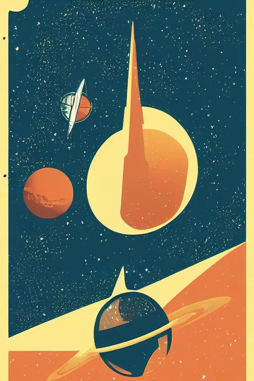 Prompt: vintage poster, space travel to mars, illustration, vector art, retro