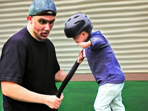 Image similar to jerma hitting a child with an aluminum baseball bat