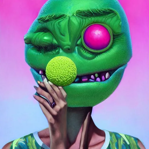 Image similar to Lofi vaporwave portrait tennis ball monster,chalk, Pixar style, Tristan Eaton, Stanley Artgerm, Tom Bagshaw