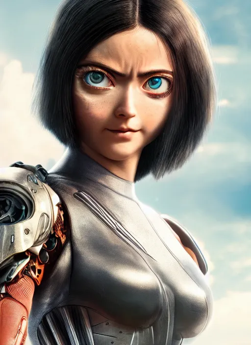 Image similar to Alita Battle Angel, digital animation, trending on artstation, full body portrait, hyper realistic render, 8k