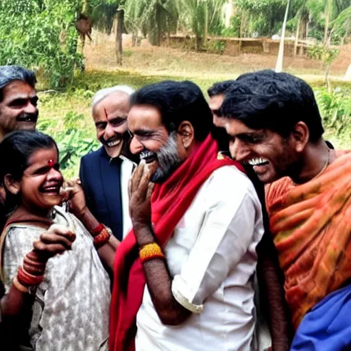 Prompt: narendra modi laughing at poor people