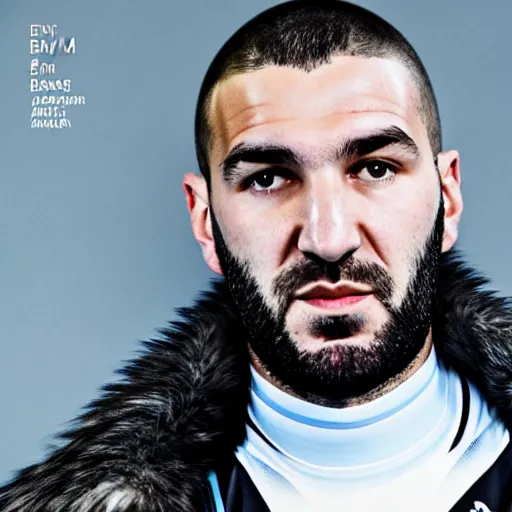 Prompt: Karim Benzema sitting on the iron throne, 4k, award winning, Photograph