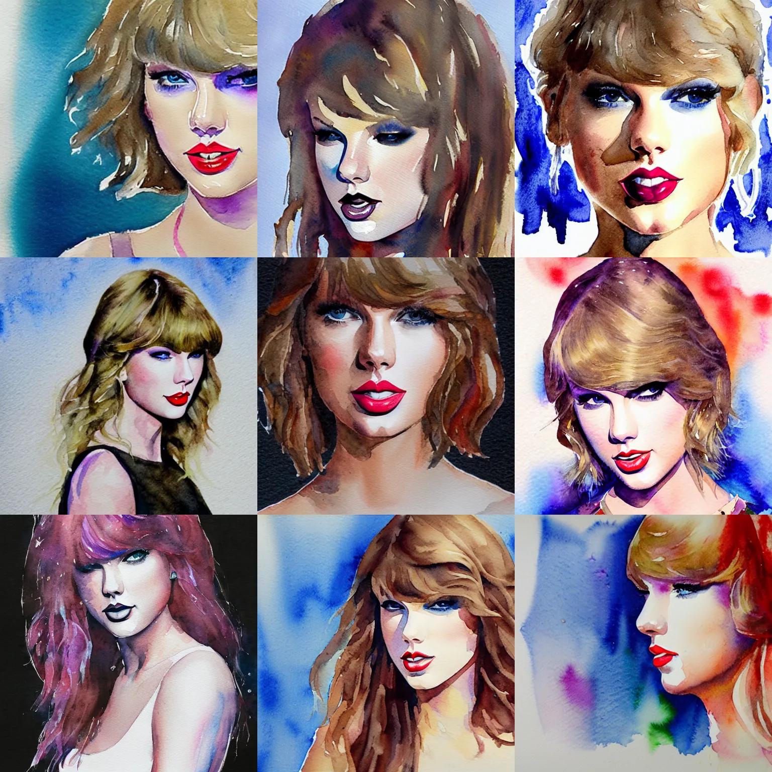 Prompt: beautiful watercolor painting of taylor swift, award winning, 4 k