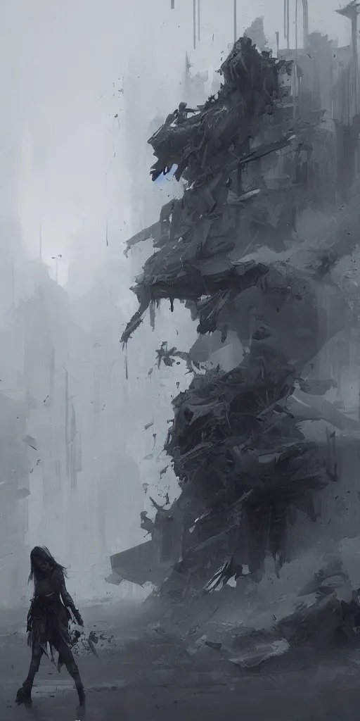 Prompt: grey low contrast scene, soft, sad, misty, by ruan jia and android jones and wadim kashin