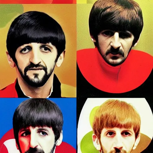 Image similar to Ringo Starr x4, The Ringles, The Beatles but every member is Ringo Starr, 1965 photograph