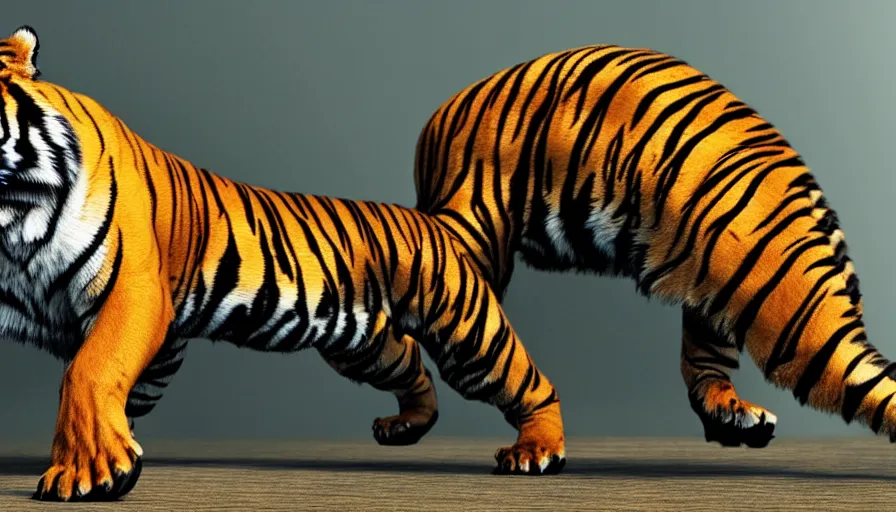 Image similar to tiger and tyrannosaurus hybrid, realistic cgi render