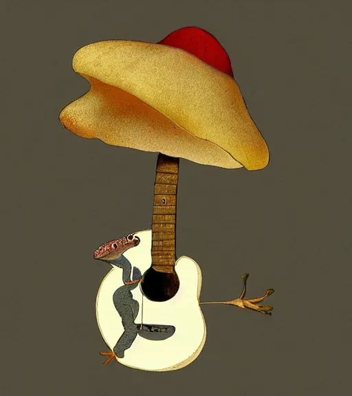 Image similar to a toad on a mushroom playing guitar