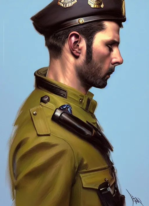 Image similar to portrait of stoic looking jean - pierre pernaut - 3 3 ans avec vous, full body, police uniform, intricate, hivis, elegant, beautiful, highly detailed, digital painting, artstation, concept art, smooth, sharp focus, illustration, art by artgerm and greg rutkowski and alphonse mucha