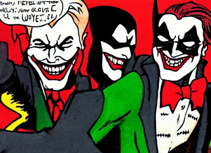 Image similar to Batman and Joker dance together