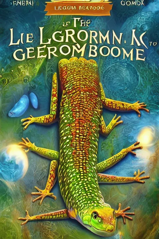 Image similar to the legend of the geckronome book cover, fantasy book