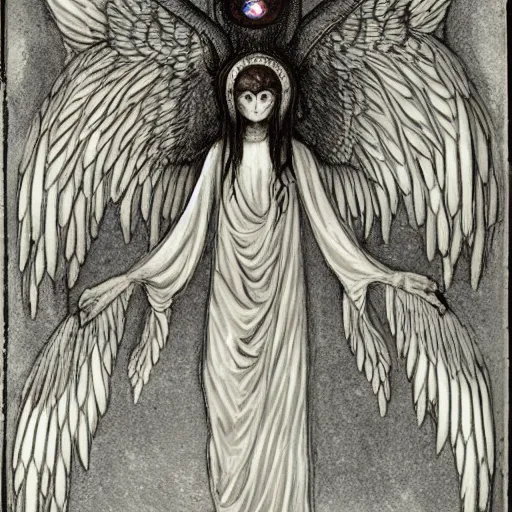 Prompt: seraphim with 6 wings covered in eyes