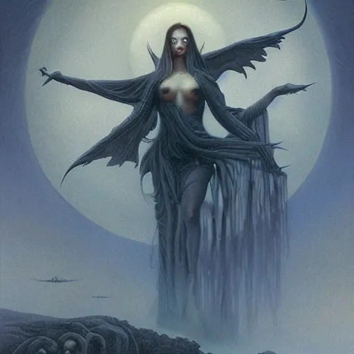 Prompt: mystic dream in the mist by Gerald Brom, masterpiece