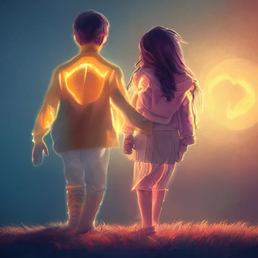 Image similar to brother and sister love, full body, concept art trending on artstation, illustration, devianart, glowing effect, hyperdetailed, hyperreal, golden ratio, rule of thirds, 8 k