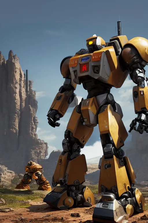 Image similar to mechwarrior 5 : mercenaries mech megaman transformer robot boss tank engine game octane render, 4 k, hd 2 0 2 2 3 d cgi rtx hdr style chrome reflexion glow fanart, global illumination ray tracing hdr fanart arstation by ian pesty pixar and disney unreal zbrush central hardmesh