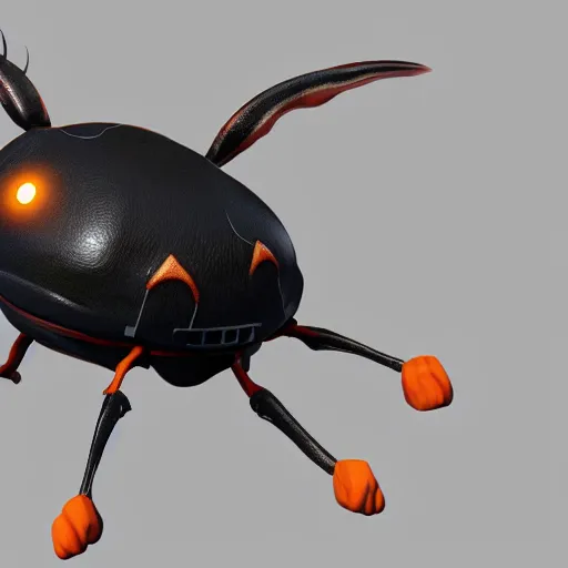 Image similar to A pokemon that looks like The flying beetle,pumpkin body,Trending on art station. Unreal engine.