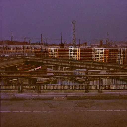 Image similar to close up kodak portra 4 0 0 photograph of future street old russian cosmos city, moody lighting, telephoto, blurry background, faded