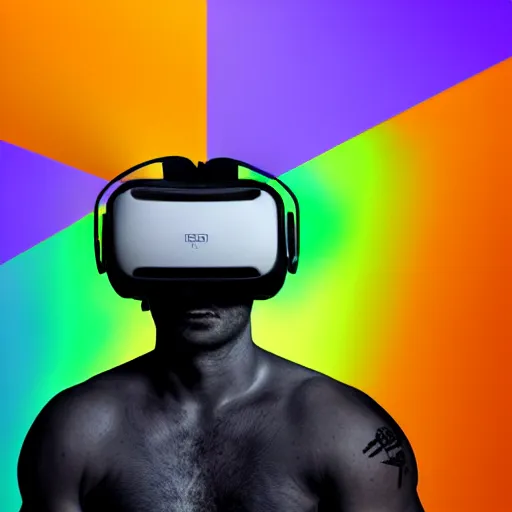 Image similar to wrestler wearing a vr headset, vr goggles, shrugging, intricate complexity, surreal horror, inverted neon rainbow drip paint, trending on art station, photoreal, 8 k, octane render by greg rutkowski