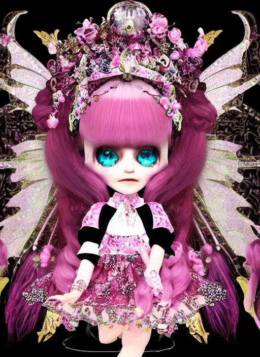 Image similar to baroque bedazzled gothic royalty frames surrounding a pixelsort emo demonic horrorcore japanese beautiful fairy kei doll, sharpened early computer graphics, remastered chromatic aberration