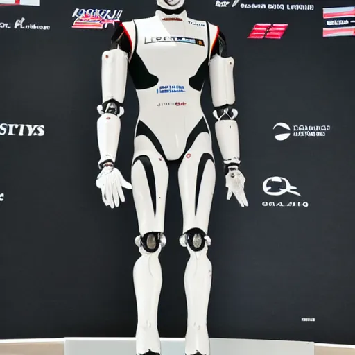 Image similar to f 1 driver charles leclerc, on display, posing like a statue, showing off his muscles, humanoid robot, who is a male android, shiny skin, made of ice, frozen ice statue, by the pool, a realistic detailed photo of a guy who is an attractive humanoid who is half robot and half humanoid, blank stare