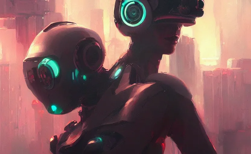 Image similar to a painting of a beautiful sensual robot trending on artstation in the style of greg rutkowski, cyberpunk, 8 0 s