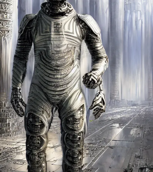 Image similar to aura of the ancient destroyed majestic tower of babylon, geometrieva in a gantz suit, futuristic cyber clothing, transparent puffer jacket, tarkovsky greatest scene, hyperealistic, blockchain, cyber world, ambient lighting, concept art, intricate, hyper detailed, smooth, dynamic volumetric lighting, ocatane, ray trace, cinematic, high quality, cgsociety