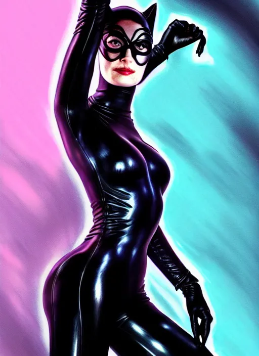 Image similar to eva green as catwoman, intricate, elegant, glowing lights, highly detailed, digital painting, artstation, glamor pose, concept art, smooth, sharp focus, illustration, art by artgerm and greg rutkowski, artey freytag