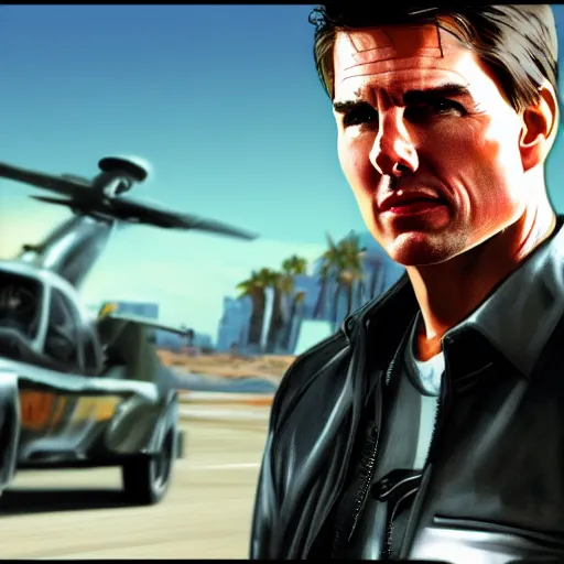 Image similar to tom Cruise in a grand theft auto loading screen art style