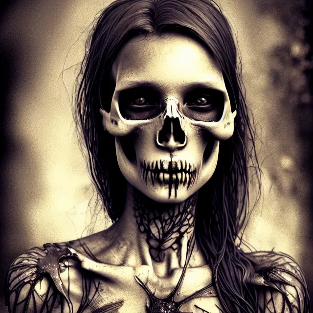 Image similar to full body pose, beautiful adult skull fairy, dirty, grungy, grunge, highly detailed, 4 k, hdr, smooth, sharp focus, high resolution, award - winning photo, artgerm, photorealistic