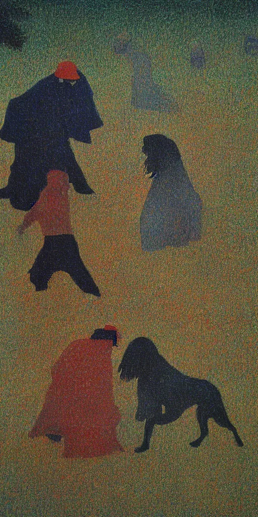 Image similar to a film still of ghost dog way of samurai 1 9 9 9 movie, painted by georges seurat, impressionism, pointillism, detailed