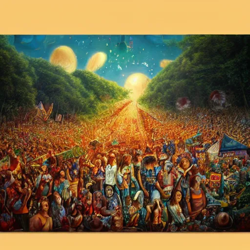 Prompt: woodstock 1 9 6 9 ornate background, beautiful fantasy detailed trending on artstation, oil painting, digital art high quality print, fine art with subtle redshift rendering