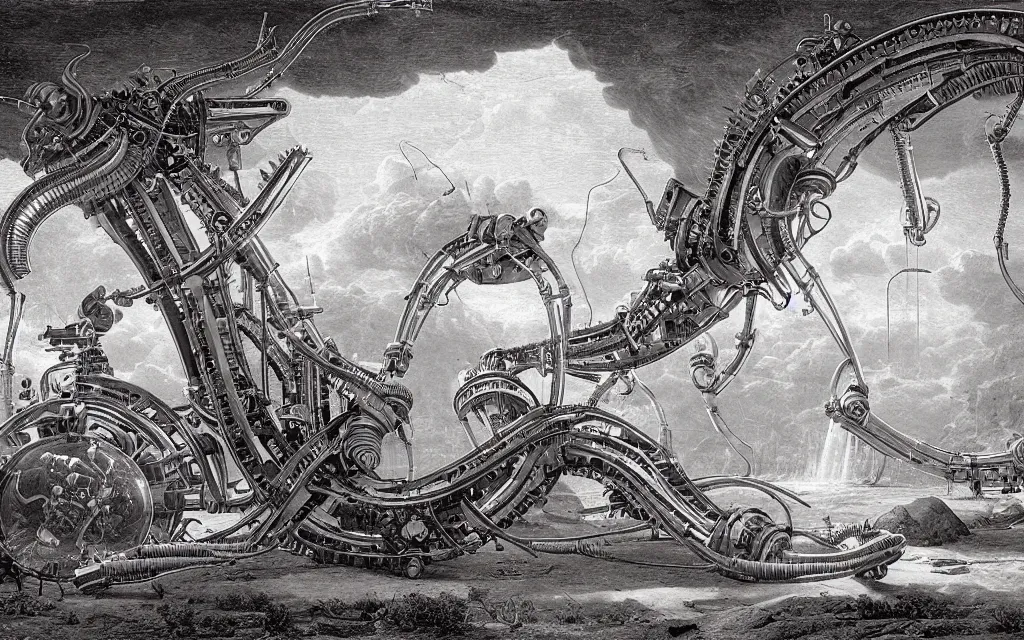 Prompt: complex alien technology that can control time, used to travel back in time or to slow down time by asher brown durand and laurie lipton, style of barr relief