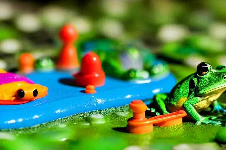Image similar to fisher price frog pond, california, in 2 0 1 5, perfect focus, scene from tv show hyper detailed 5 5 mm 8 5 mm, toy photography, made out of plastic