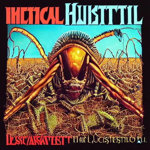 Prompt: the cover to a 1 9 8 8 metallica album titled'the locust harvest'