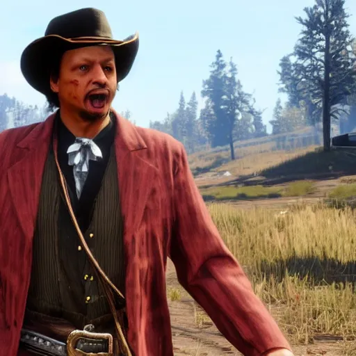Image similar to an in-game screenshot of Eric Andre in Red Dead Redemption 2 (2018)