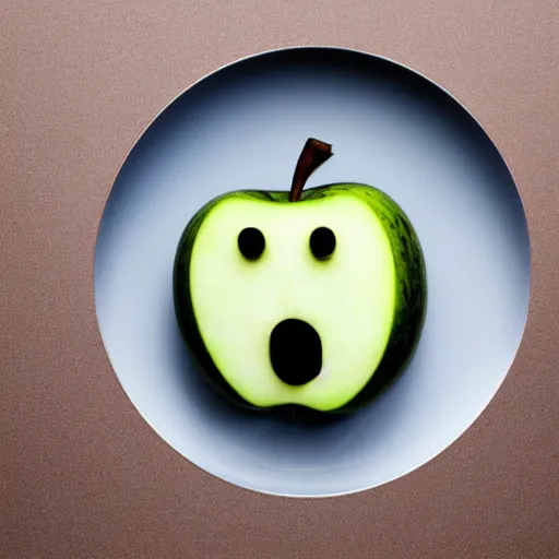 Image similar to an apple with a face