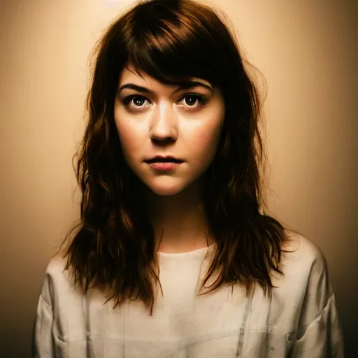 Image similar to a masterpiece portrait photo of a beautiful young woman who looks like a manic pixie dream girl mary elizabeth winstead, symmetrical face