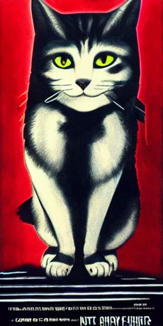 Image similar to Movie poster for a horror film about cats in goth clothes, 1985