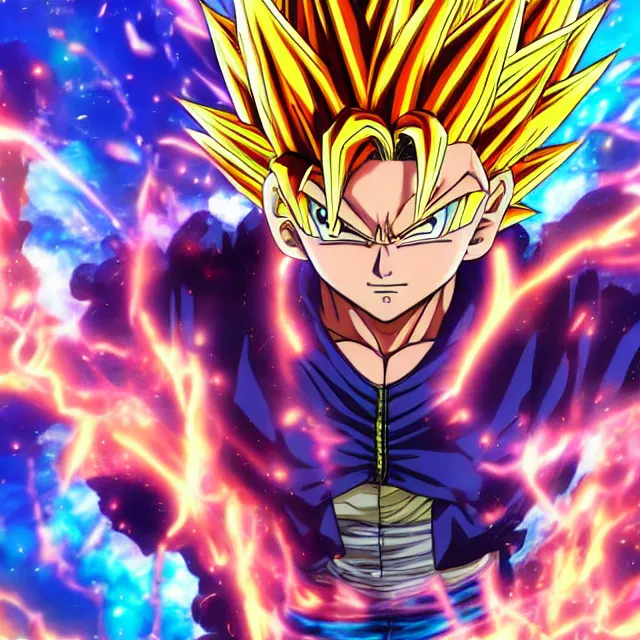 Prompt: aesthetic anime man goes super saiyan in the style of jojo's bizarre adventure, ultrafine hyperrealistic detailed face illustration by kim jung gi, irakli nadar, intricate linework, sharp focus, bright colors, matte, octopath traveler, final fantasy, unreal engine highly rendered, global illumination, radiant light, intricate rainbow environment