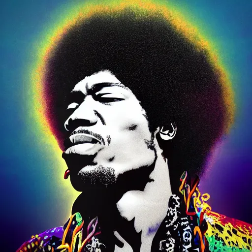 Image similar to jimi hendrix, album cover style, hyper detailed, 3 d, octane render