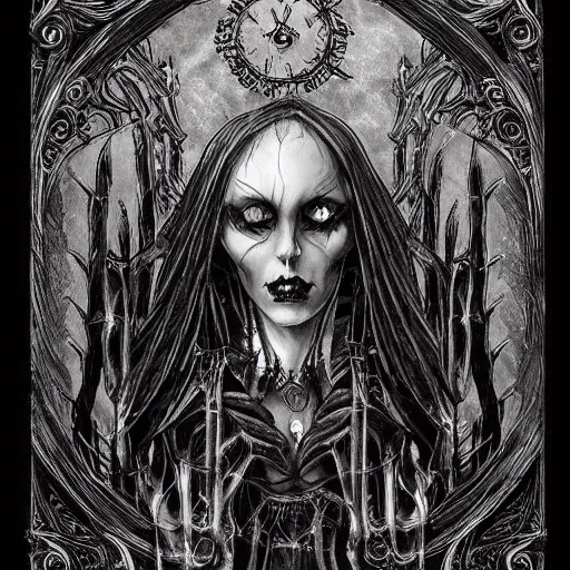 Prompt: a black, gothic the cover art for dark funerals the secrets of the black arts by jozef szermentowski, tumblr, gothic art, gothic, dark and mysterious