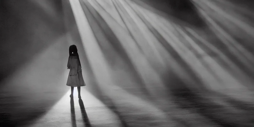 Image similar to cinematic atmospheric photo of a lost girl by fan ho, realistic, god rays