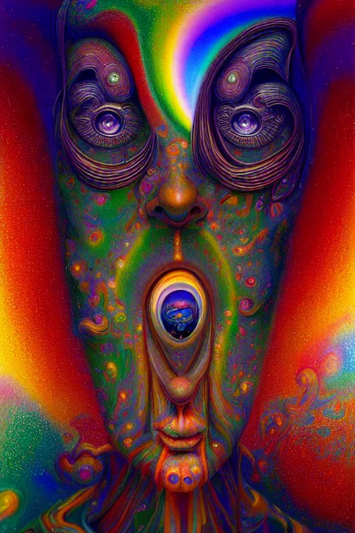 Image similar to hyperrealistic abstract close-up Renaissance psychedelic!! celestial happy! pure creature!! peaceful! kind spirit of nature! beautiful fractal!! eyes! highly detailed concept art eric zener elson peter cinematic hard rainbow lighting high angle hd 8k sharp shallow depth of field endless, inspired by Zdzisław Beksiński Salvador Dali