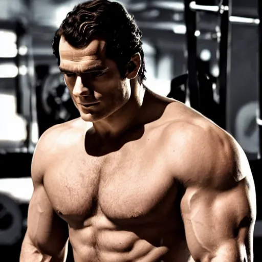 Prompt: Henry Cavill as a bodybuilder 4k hd