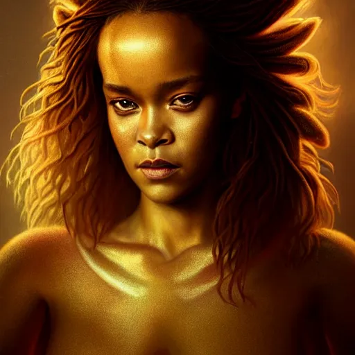 Image similar to majestic gracious regal goddess rhianna portrait, ancient greece, elysium, atmospheric lighting, painted, intricate, volumetric lighting, beautiful, rich deep colours masterpiece, golden hour, sharp focus, ultra detailed, by leesha hannigan, ross tran, thierry doizon, kai carpenter, ignacio fernandez rios