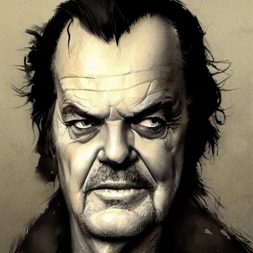 Prompt: portrait of Jack Nicholson as Gandolf the Gray, dramatic lighting, illustration by Greg rutkowski, yoji shinkawa, 4k, digital art, concept art, trending on artstation