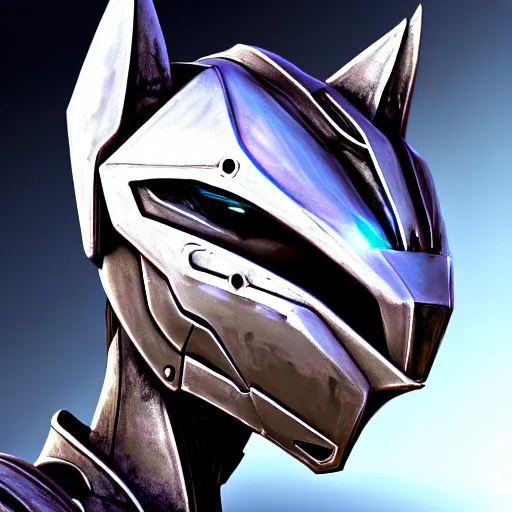 Image similar to close up bust of a cute stunning robot anthropomorphic female dragon, with sleek silver armor, a black OLED visor over the eyes, detailed digital art, furry art, anthro art, sci fi, warframe art, destiny art, high quality, 3D realistic, Furaffinity, Deviantart